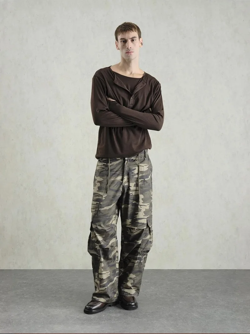 Giesto GIESTO Buttoned Crew Neck Long Sleeve T-Shirt